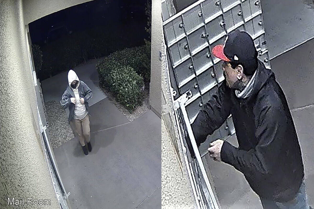 Surveillance photos show suspects in two robberies of postal carriers in the Summerlin area. On ...