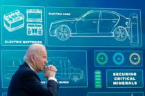 President Joe Biden listens during an event in the South Court Auditorium in the Eisenhower Exe ...