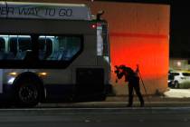 Las Vegas police investigate a crash involving a Regional Transportation Commission bus at Spri ...