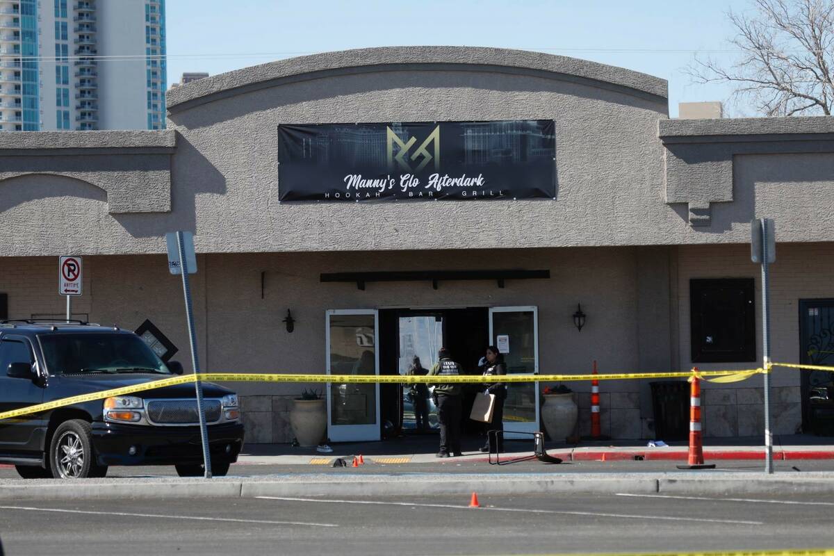 Las Vegas police investigate after a shooting at Manny's Glow Afterdark, 953 E Sahara Ave., on ...