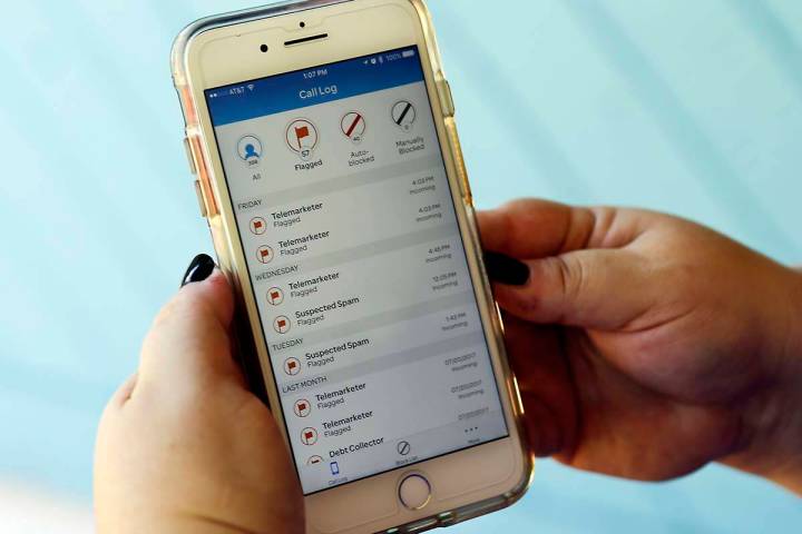 An Aug. 1, 2017, file photo, shows a call log displayed via an AT&T app on a cellphone in Orlan ...