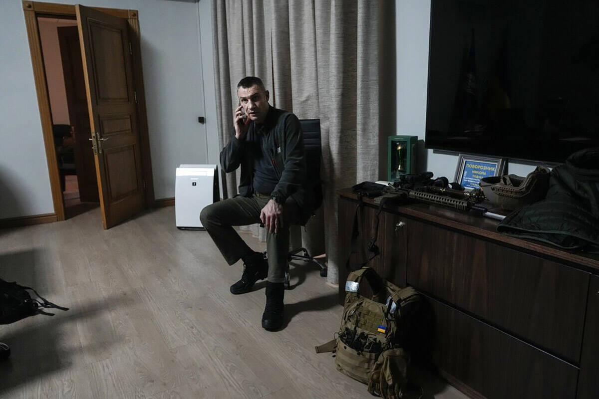 Vitali Klitschko, Kyiv Mayor and former heavyweight champion, speaks on the phone in his office ...