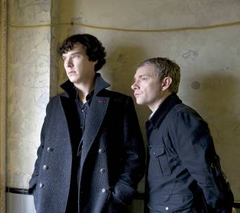 Benedict Cumberbatch as Sherlock and Martin Freeman as Watson.