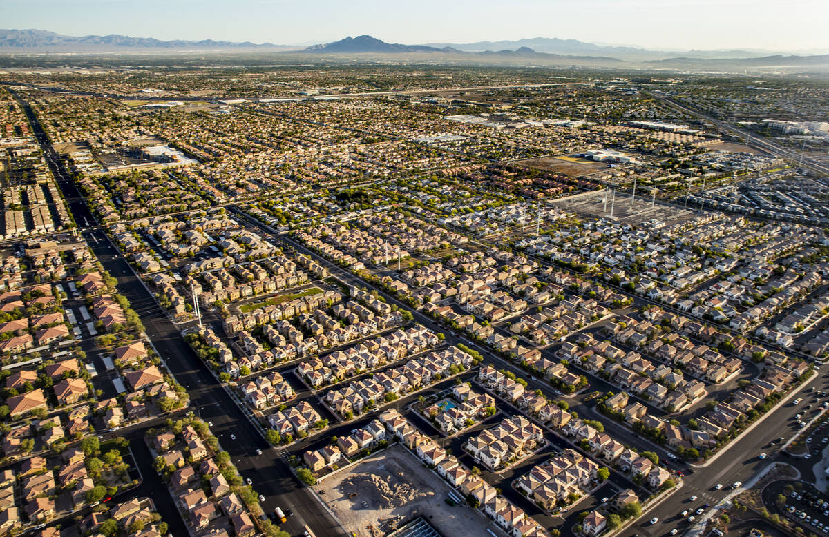 Neighborhoods in the southeast area of Las Vegas during an aerial photo taken on Wednesday, Oct ...