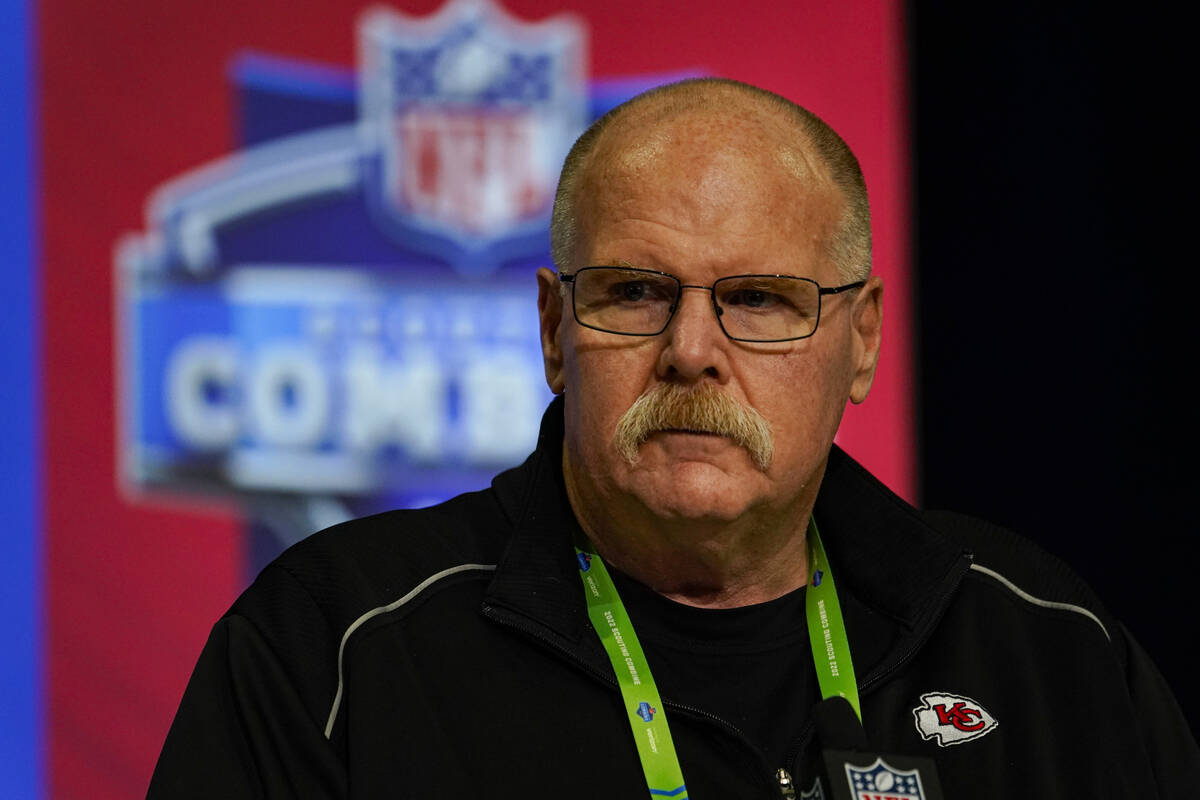 Kansas City Chiefs head coach Andy Reid speaks during a press conference at the NFL football sc ...