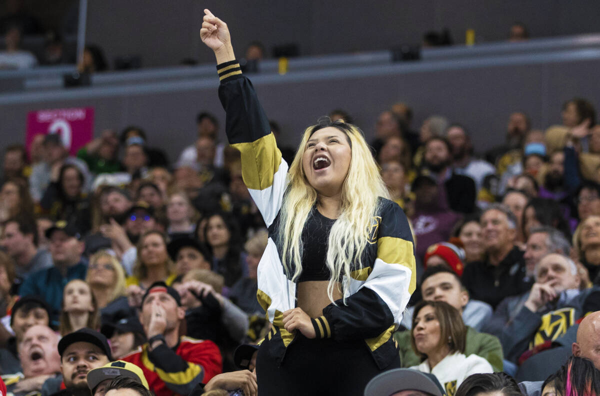 Golden Knights fans during an NHL hockey game against the San Jose Sharks on Tuesday, March 1, ...