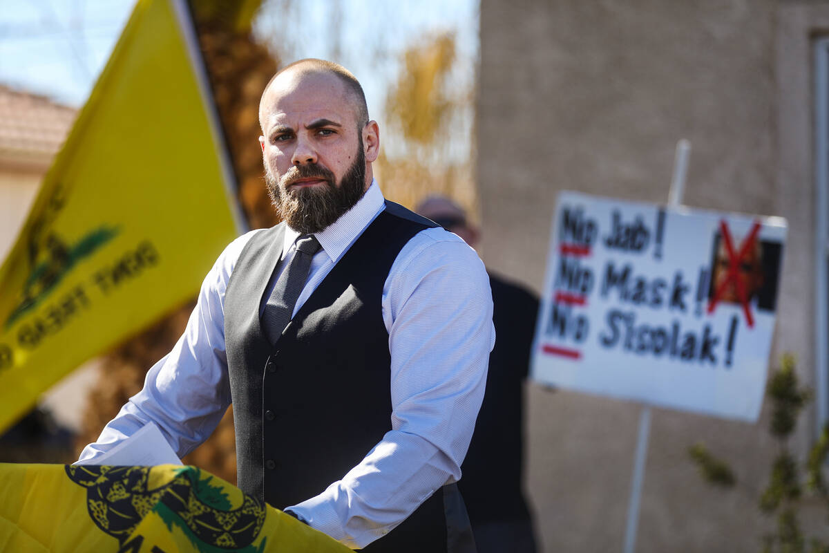 Justin Andersch addresses members of the news media on Tuesday, March 1, 2022, outside Craig Mu ...