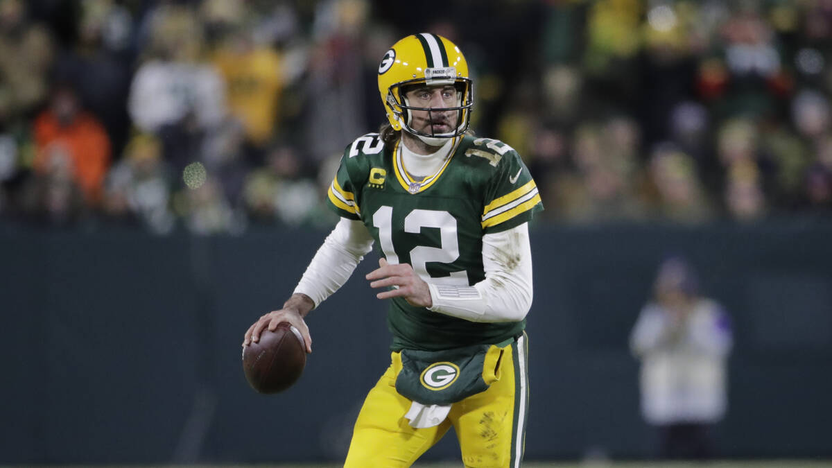 Green Bay Packers' Aaron Rodgers during the second half of an NFL football game against the Min ...
