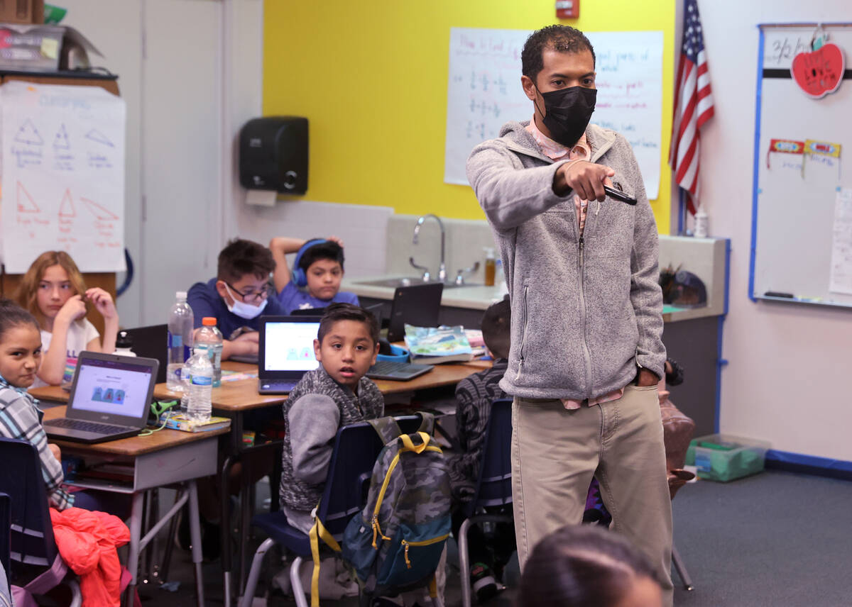 William Copeland IV teaches fourth grade at Ronnow Elementary School in Las Vegas Thursday, Mar ...