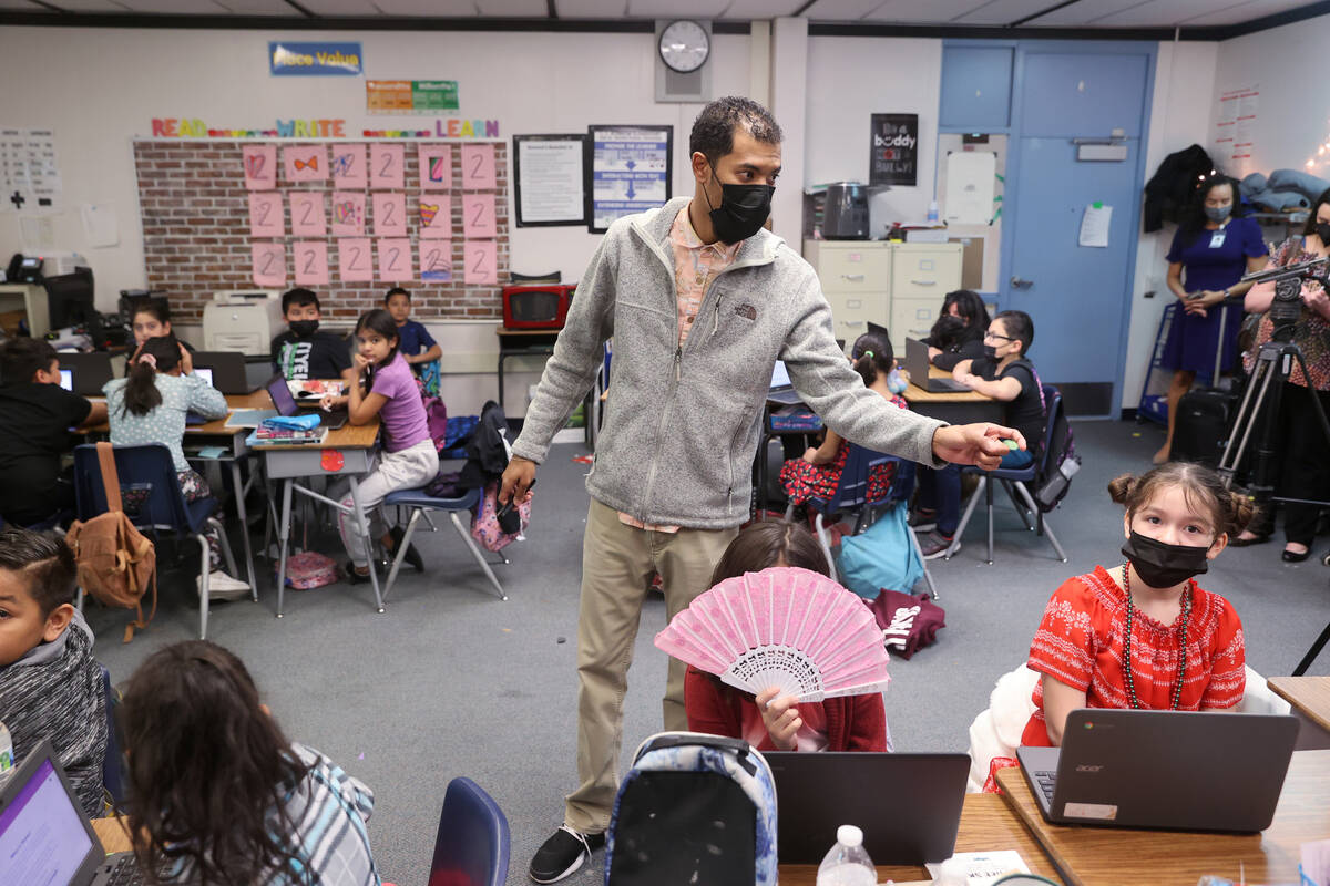 William Copeland IV teaches fourth grade at Ronnow Elementary School in Las Vegas Thursday, Mar ...