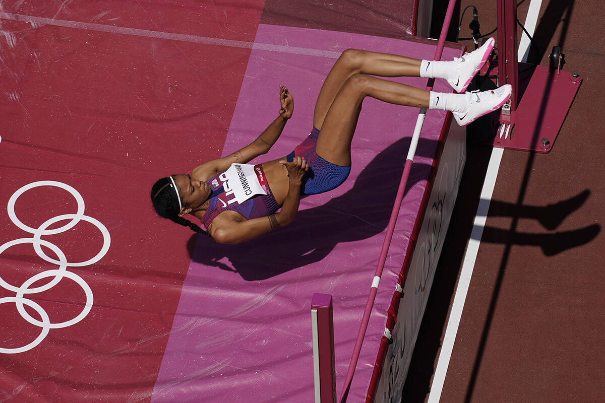 Vashti Cunningham, of United States, competes during a qualification round of the women's high ...