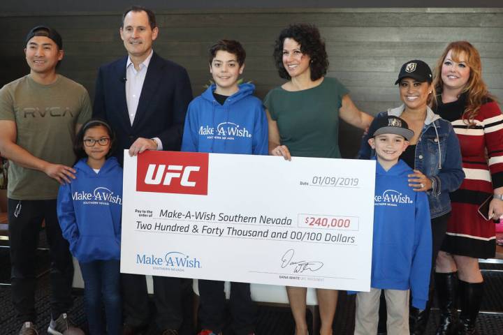The UFC presents Make-A-Wish Southern Nevada with a donation during an event for Make-A-Wish So ...
