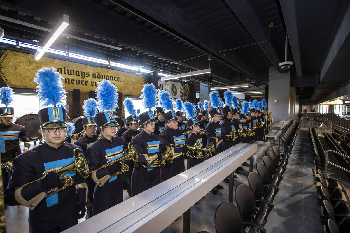 Foothill High School band members perform for guests in the arena following a ribbon-cutting ce ...