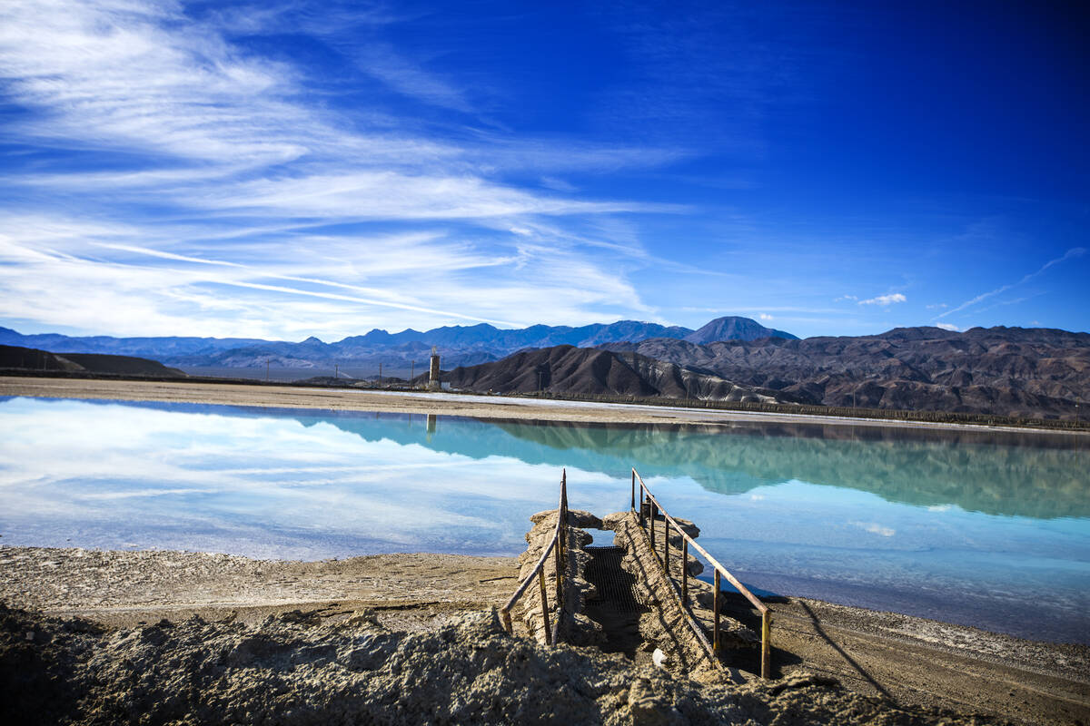 A lithium brining pond near Silver Peak, Nev., is seen on Friday, Nov. 21,2015. More lithium m ...