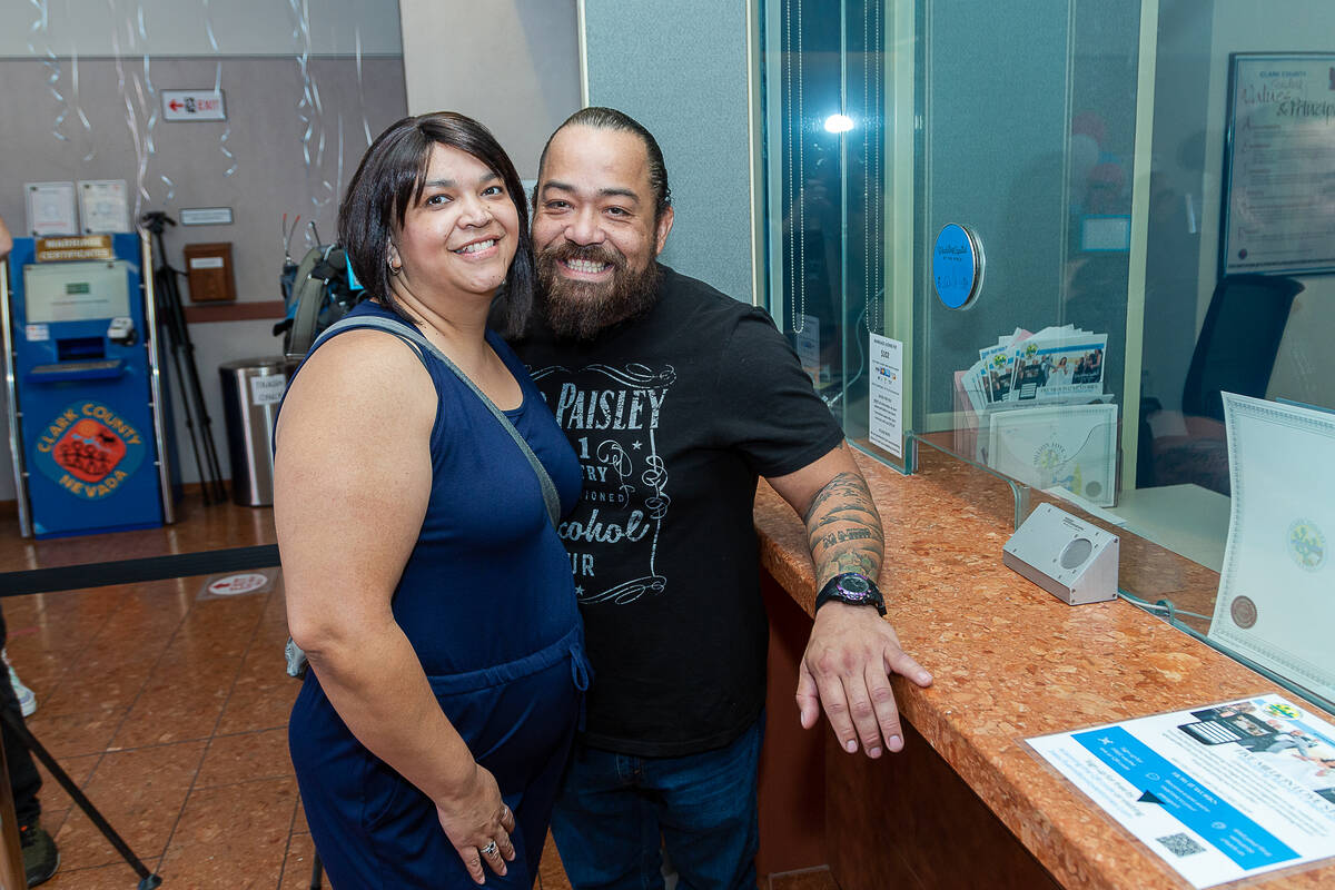 Mayra Ramirez and Luis Pantoja are shown at Clark County Marriage License Bureau on Sunday, Feb ...