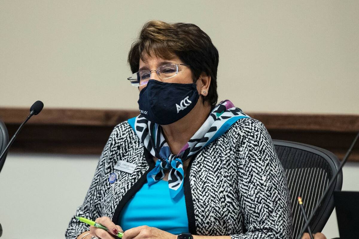 Carol Del Carlo attends the Nevada System of Higher Education special meeting, on Friday, Nov. ...