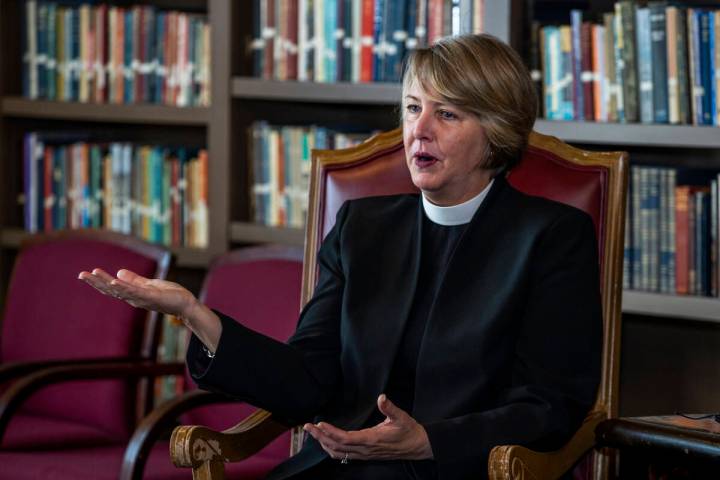 The Rev. Elizabeth Bonforte Gardner speaks during a press conference at Christ Church Episcopal ...