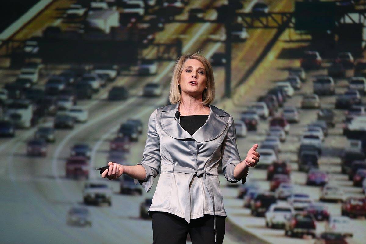 FILE: LVGEA President and CEO Tina Quigley, speaks during the Las Vegas Metro Chamber of Commer ...