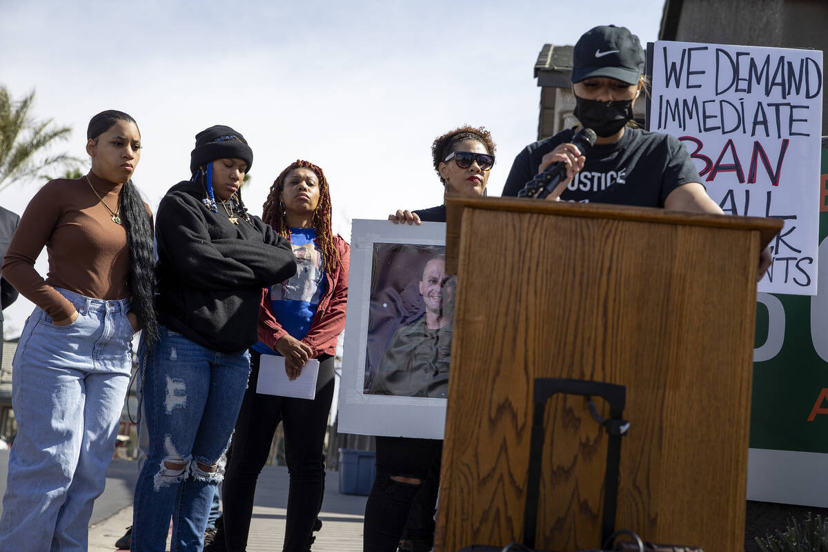 Desiree Smith of More Than A Hashtag speaks during a press conference held by the family of Isa ...