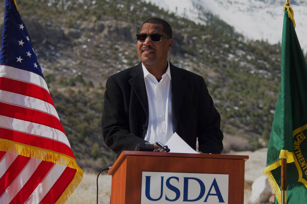 Homer Wilkes, undersecretary of agriculture for natural resources and environment, speaking at ...