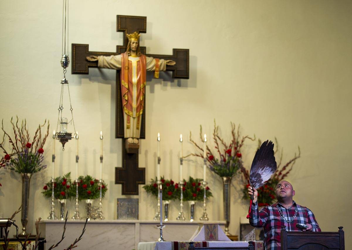 Reno-Sparks Indian Tribe’s Brian Melendez smudges the chapel and congregates before the ...