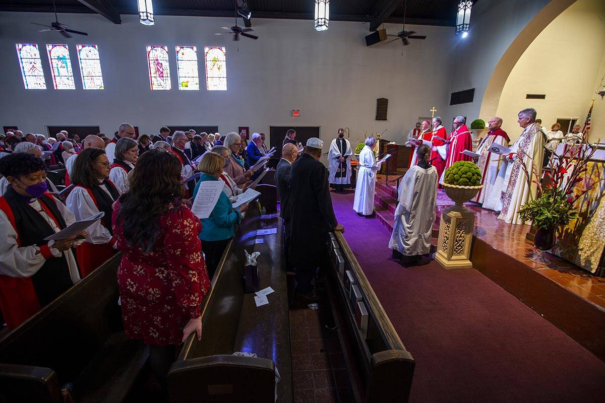 The Rev. Elizabeth Bonforte Gardner, center right, stands before Bishops while consecrated the ...