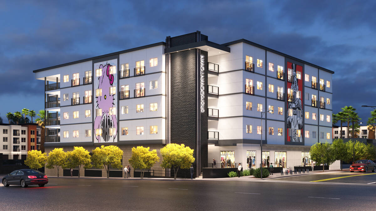 An artist's rendering of developer Sam Cherry's planned five-story, 84-unit apartment complex i ...