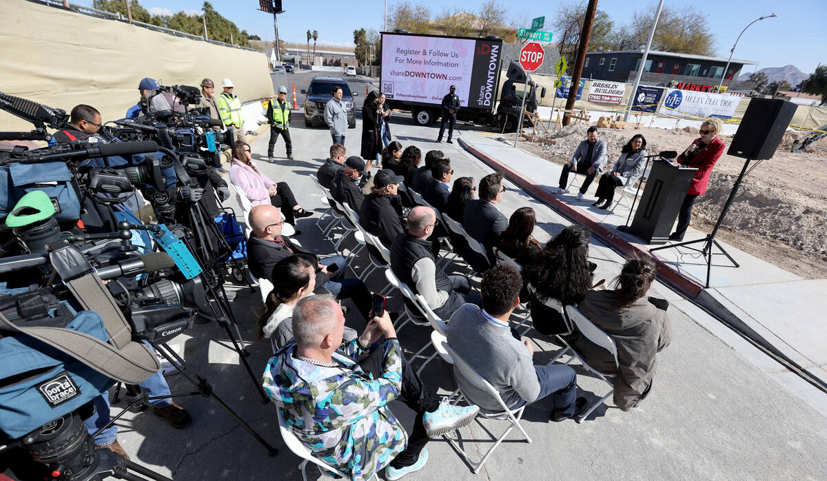 Las Vegas Mayor Carolyn Goodman speaks during a kickoff event for a five-story, 84-unit apartme ...