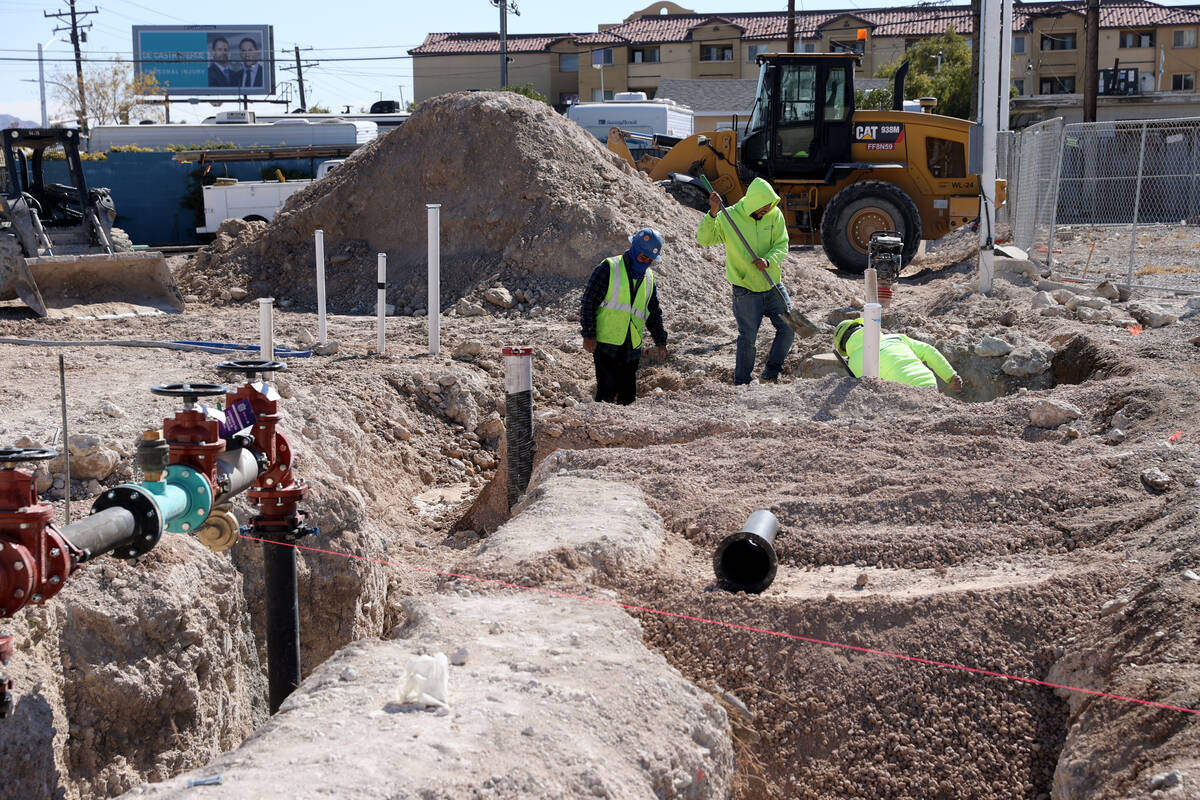 Work continues on a five-story, 84-unit apartment project in downtown Las Vegas Monday, March 7 ...