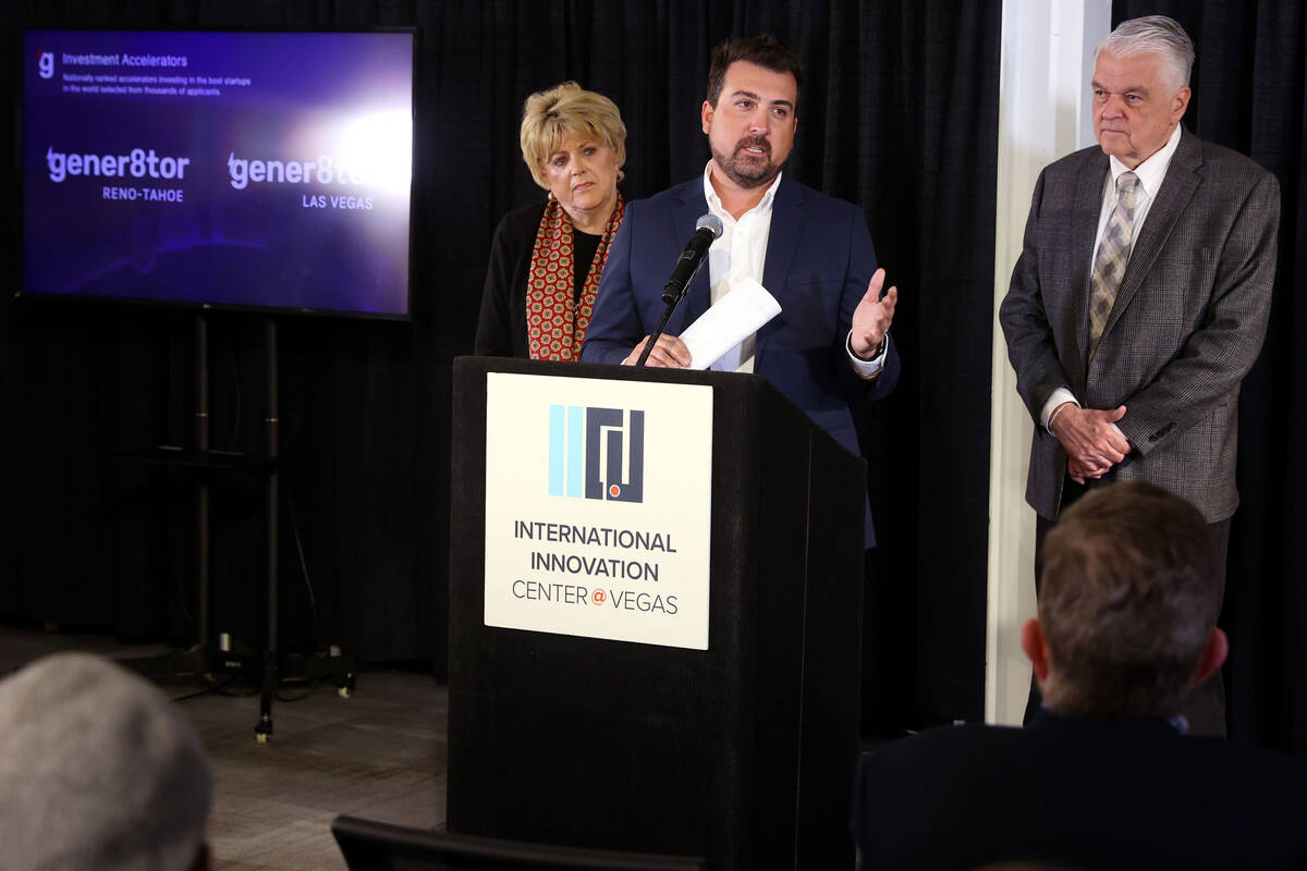 Troy Vosseller, co-founder of gener8tor, speaks during a news conference at the International I ...