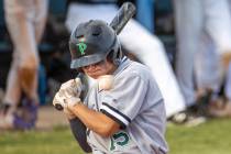 Palo Verde hitter Jason Schaaf (15) is brushed back by a pitch versus Basic during an NIAA base ...