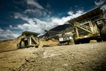 P&H electric mining shovel loads a Liebherr T282B trucks at the Barrick Gold Corp. Cortez mine, ...