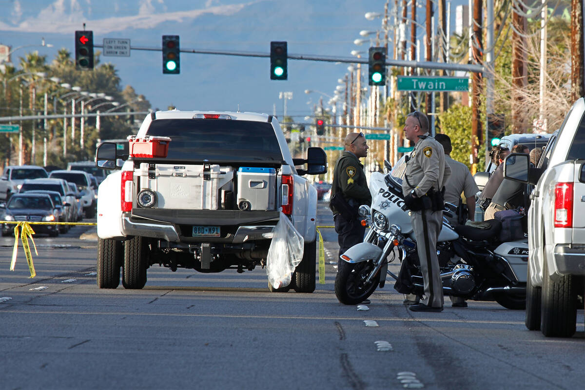 Las Vegas police investigate a crash in the 3800 block of South Jones Blvd., Wednesday, March 9 ...