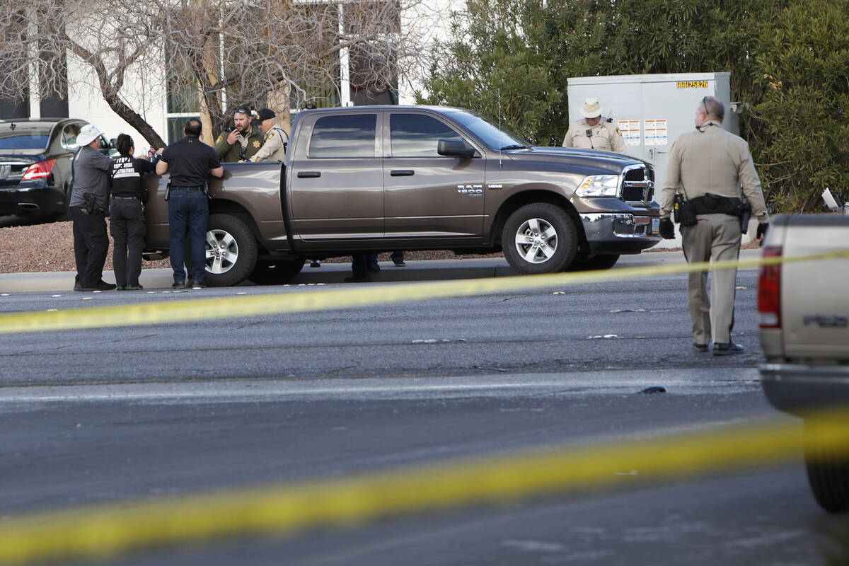 Las Vegas police investigate a crash in the 3800 block of South Jones Blvd., Wednesday, March 9 ...