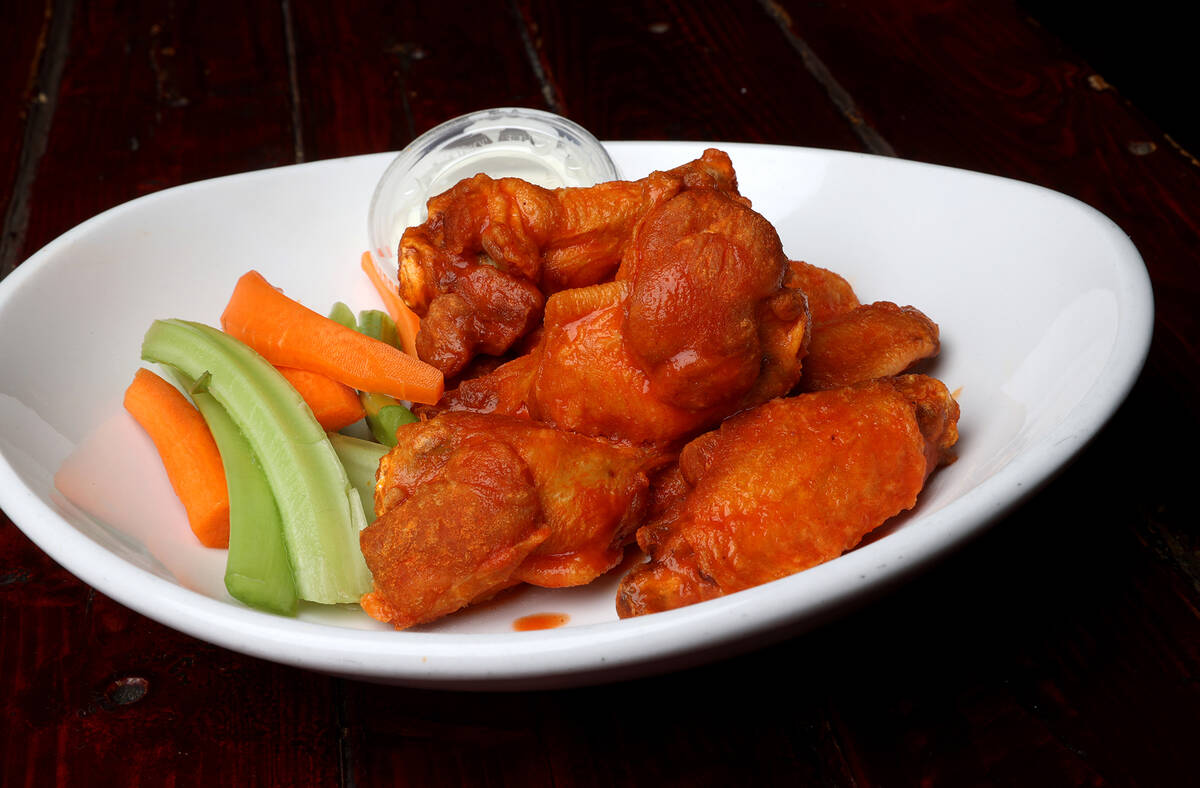 Chicken wings at Naked City Pizza Paradise Road location in Las Vegas Thursday, March 10, 2022. ...