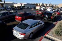 People line up for gas as Costco Business Center on Martin Luther King Boulevard in Las Vegas M ...