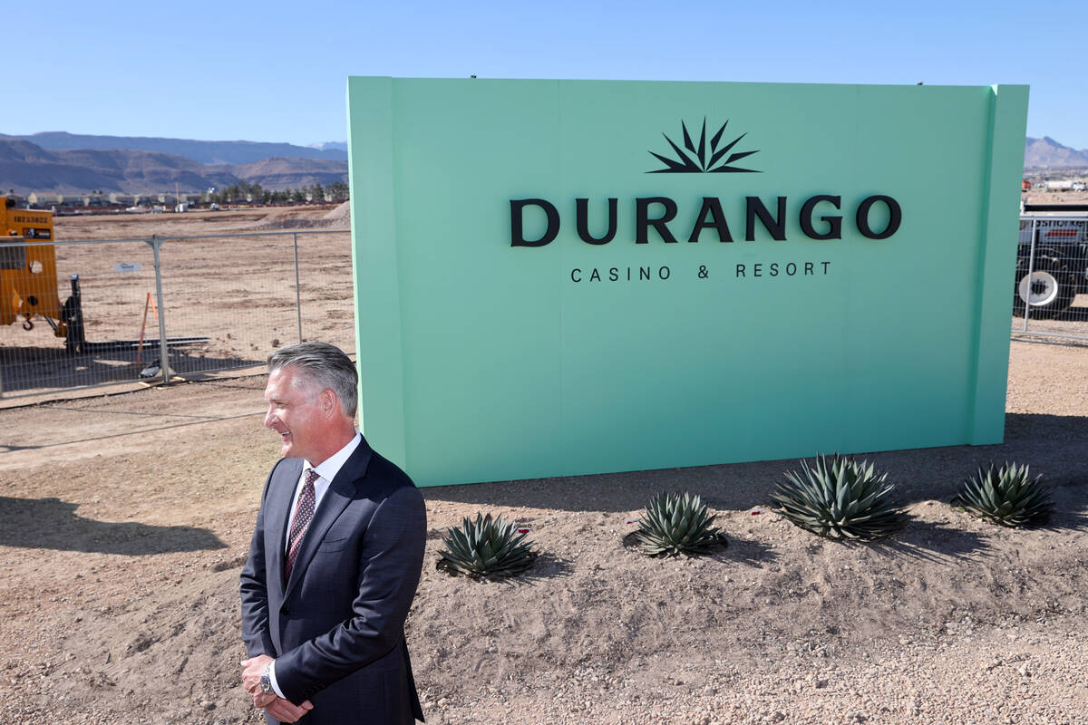 Red Rock Resorts President Scott Kreeger talks to a reporter during a media event at the constr ...