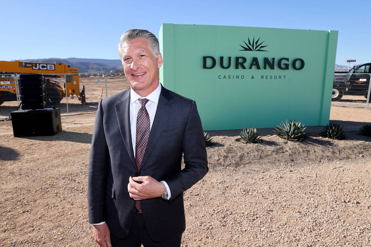 Red Rock Resorts President Scott Kreeger talks to a reporter during a media event at the constr ...