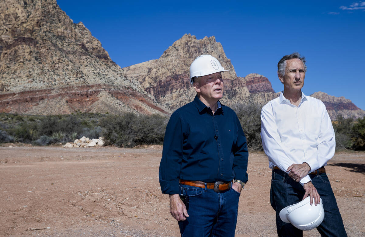 Joel Laub, left, and Randall Jones talk about The Reserve at Red Rock Canyon, a luxury housing ...