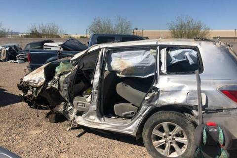 A Toyota SUV shows the damage from a horrific crash that was caused by Tyler Kennedy, who plead ...