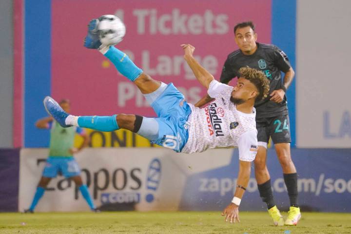 Las Vegas Lights forward Danny Trejo makes an acrobatic kick during a game. (LV Lights Communic ...