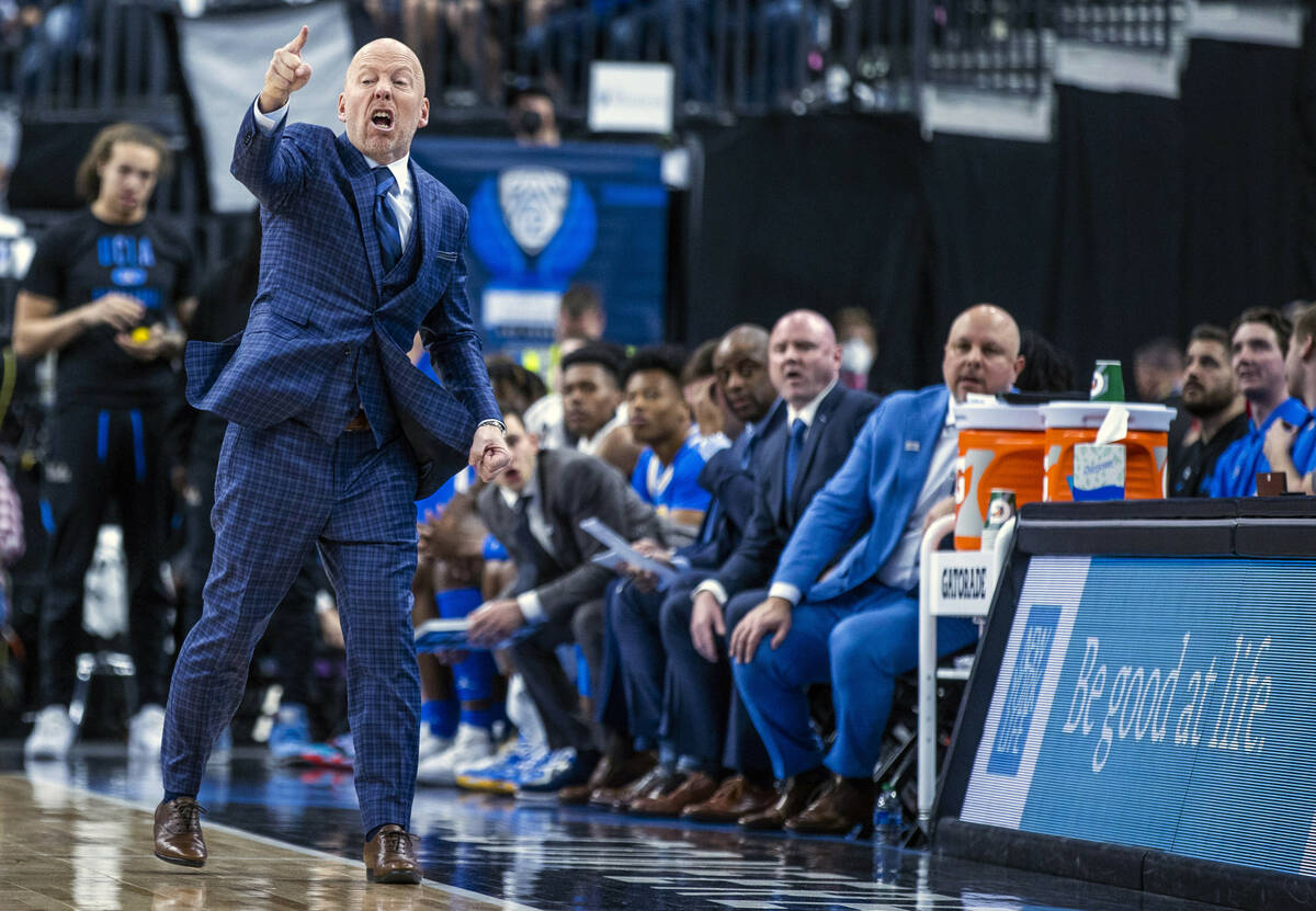 UCLA Bruins head coach Mick Cronin yells to his players versus the Arizona Wildcats during the ...
