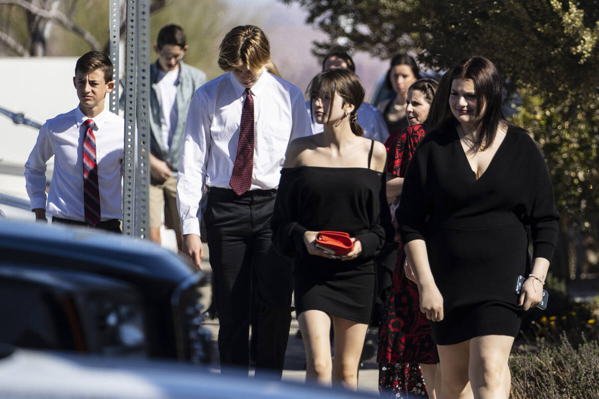 Mourners arrive at Church of Jesus Christ of Latter-day Saints to attend Rex Patchett’s, 13, ...
