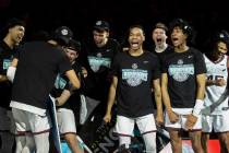 Gonzaga players celebrate after beating St. Mary’s to win the West Coast Conference tour ...