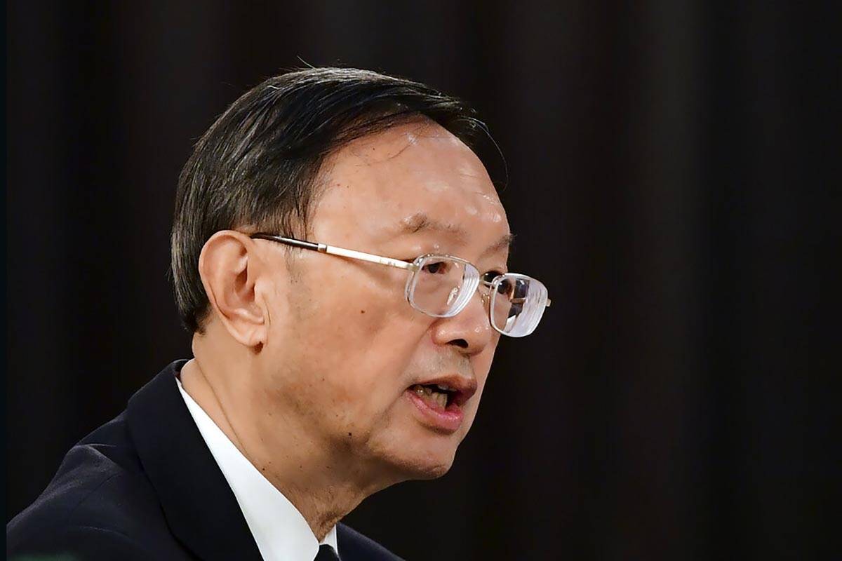 Chinese foreign policy adviser Yang Jiechi, speaks at the opening session of US-China talks at ...