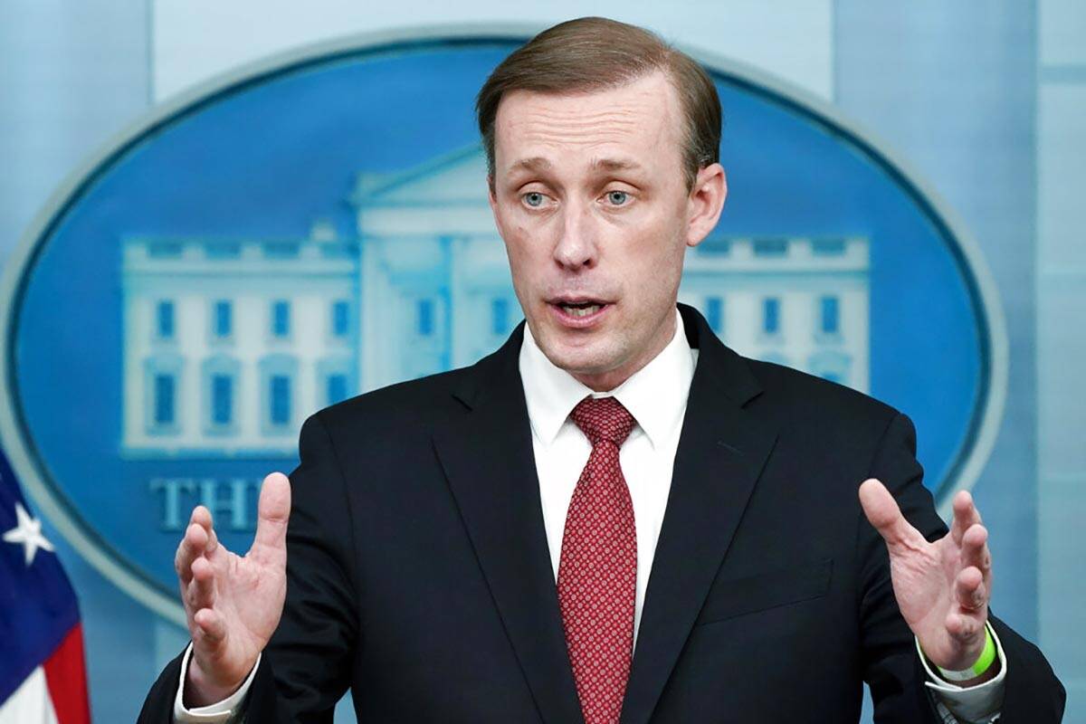 White House national security adviser Jake Sullivan speaks during a press briefing at the White ...