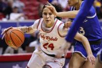 UNLV Lady Rebels guard Essence Booker (24) drives to the basket against Air Force Falcons guard ...