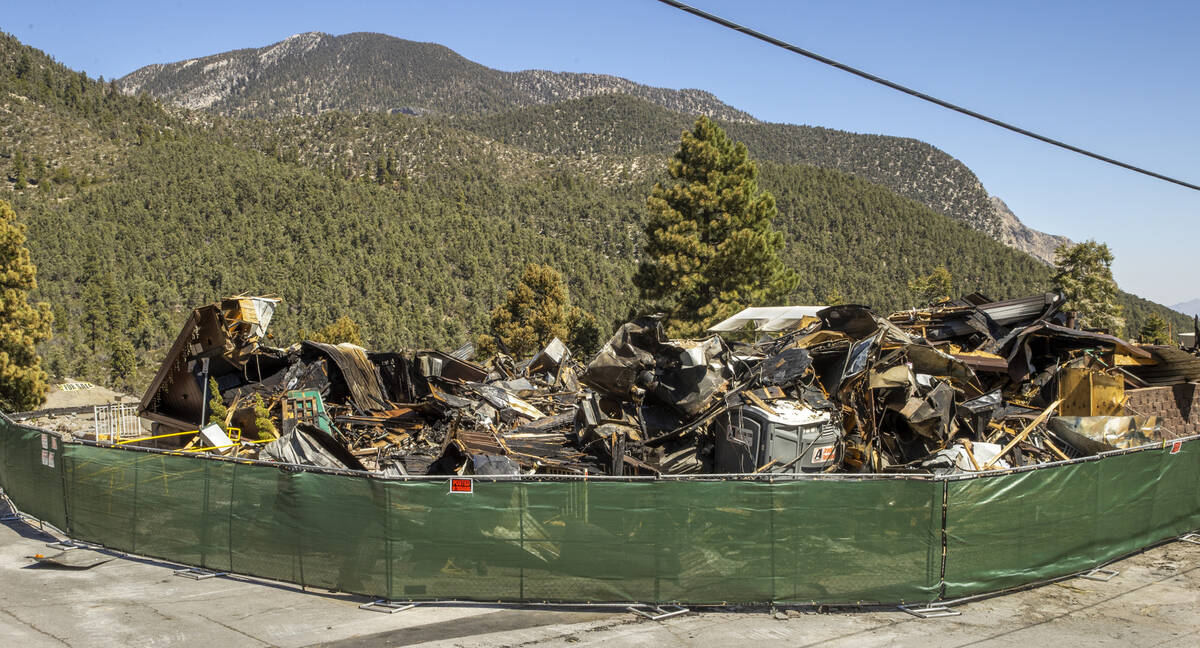 The burned remains of the Mount Charleston Lodge Wednesday, Sept. 22, 2021, on Mount Charleston ...