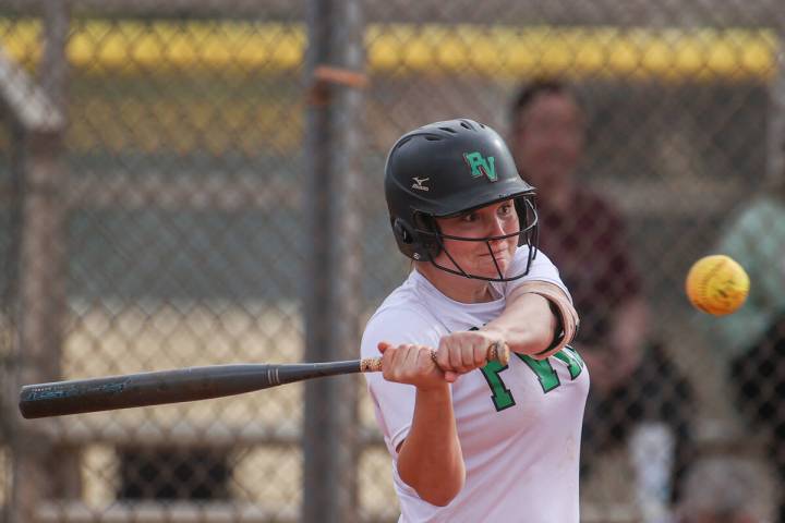 Palo Verde’s Cameron Lauretta (10) swings during a girls high school softball game again ...
