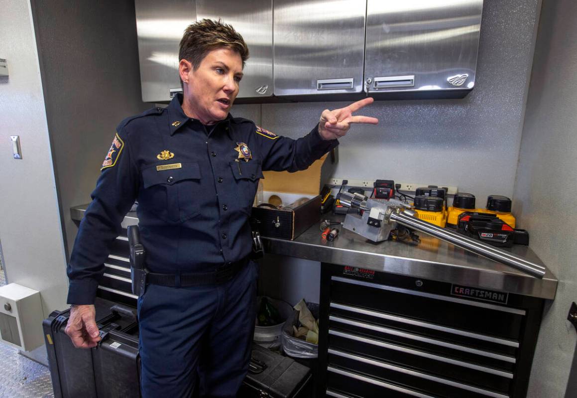 Capt. Jamie Sypniewicz talks about the varied munition sizes they can deploy to neutralize a de ...